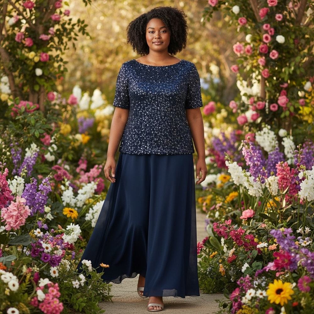 J Kara MOB Gown Blue Beaded Cowl Neck Flutter Sleeve Dress Plus size 22W NWT